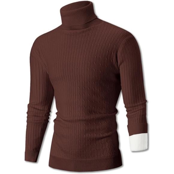 Men's Casual Slim Fit Turtleneck Pullover Sweaters Tops with Twist - Picture 1 of 7